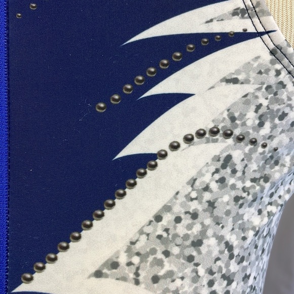 Alexandra blue white open back dance costume leotard size S - Picture 4 of 8